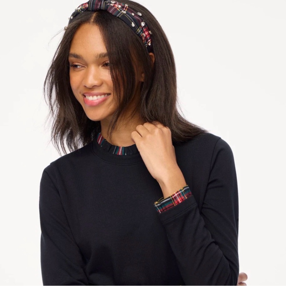 J. Crew Womens Small Black Tartan Ruffle Collar Pullover Top